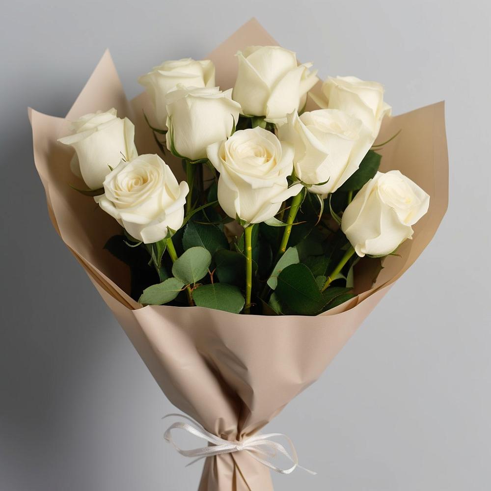 Букет 9 Белых роз Эдлесс Лав в Грибки