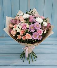 Букет цветов из:  Хризантемы, Розы и Альстромерии в Грибки
